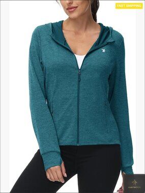 Lightweight UPF 50+ Full Zip Hoodie Jacket Active Outdoor Hiking Running